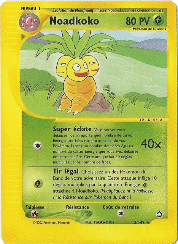 Carte Pokémon Noadkoko 12/147 de l'extension Aquapolis