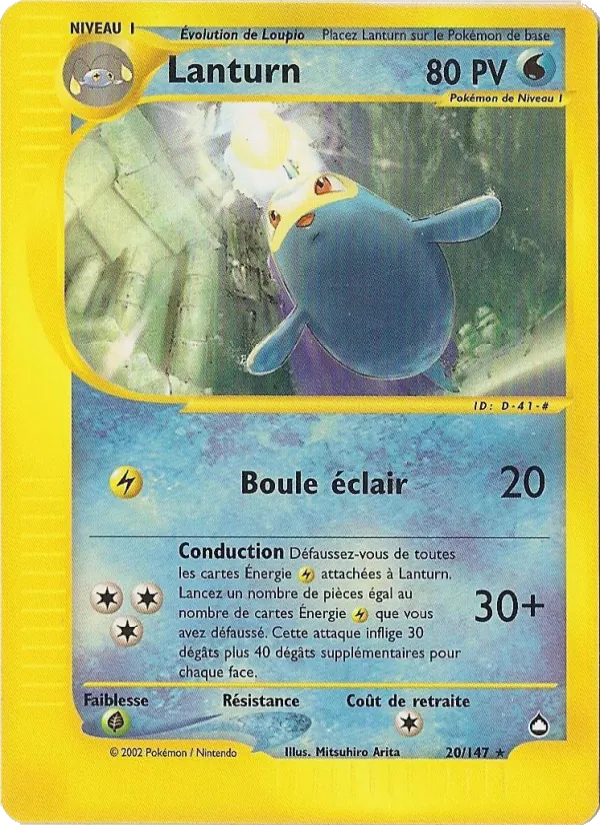 Carte Pokémon Lanturn 20/147 de l'extension Aquapolis