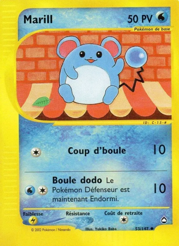 Carte Pokémon Marill 53/147 de l'extension Aquapolis