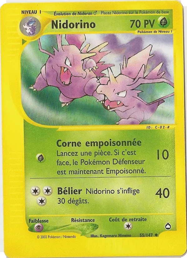 Carte Pokémon Nidorino 55/147 de l'extension Aquapolis