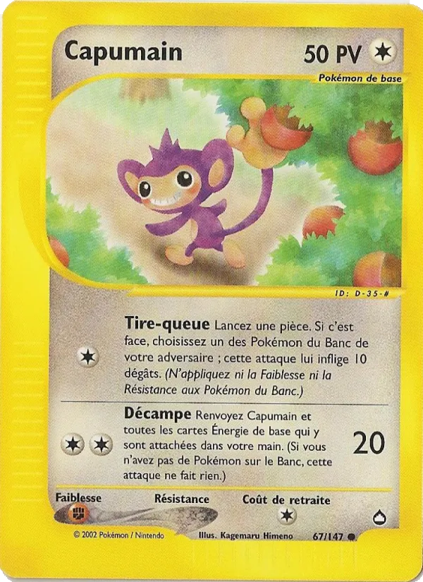 Carte Pokémon Capumain 67/147 de l'extension Aquapolis