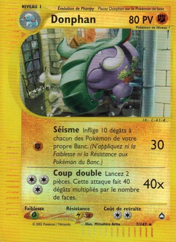 Carte Pokémon Donphan 7/147 de l'extension Aquapolis