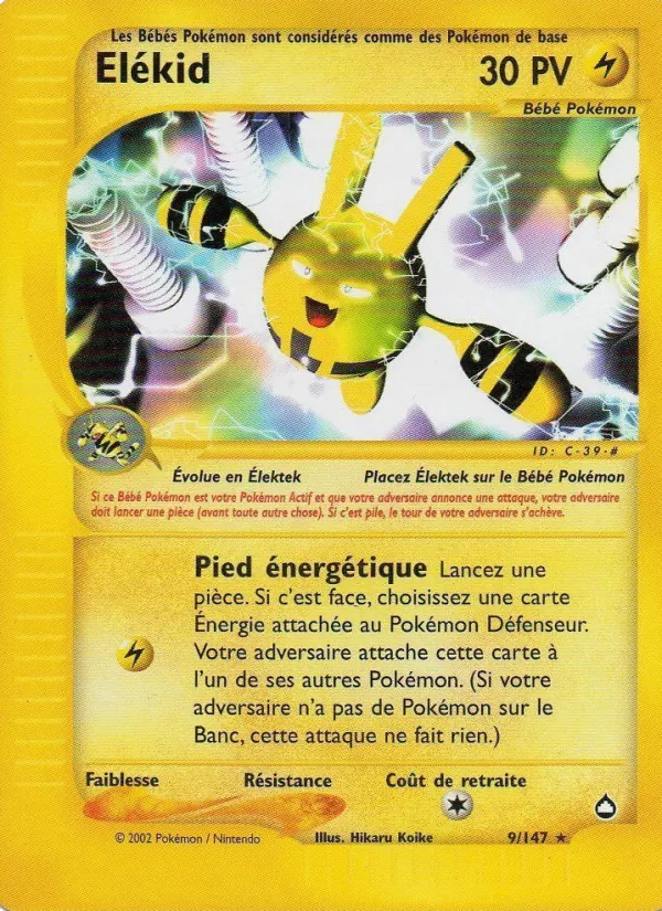 Carte Pokémon Élekid 9/147 de l'extension Aquapolis