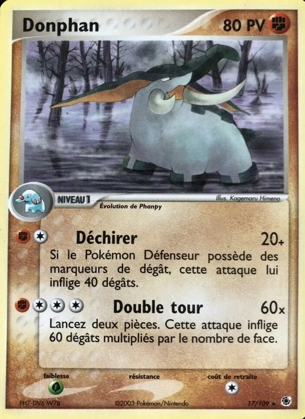 Carte Pokémon Donphan 17/109 de l'extension EX Rubis & Saphir