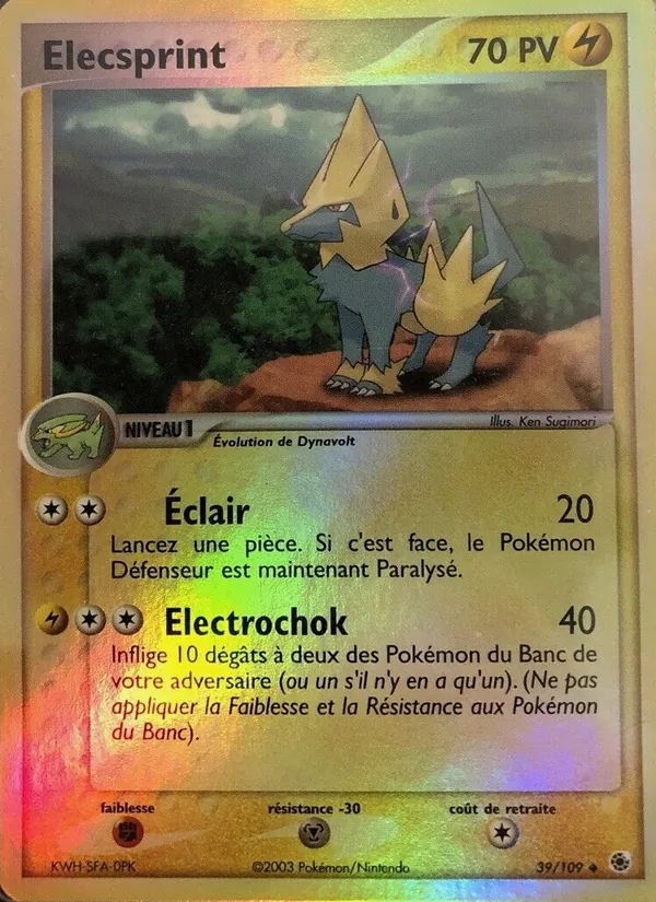 Carte Pokémon Elecsprint 39/109 de l'extension EX Rubis & Saphir