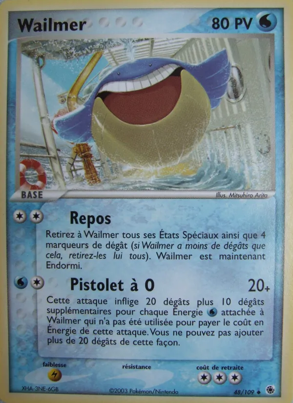 Carte Pokémon Wailmer 48/109 de l'extension EX Rubis & Saphir