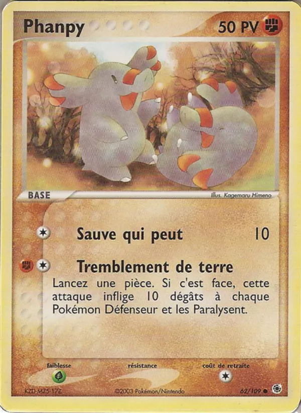 Carte Pokémon Phanpy 62/109 de l'extension EX Rubis & Saphir
