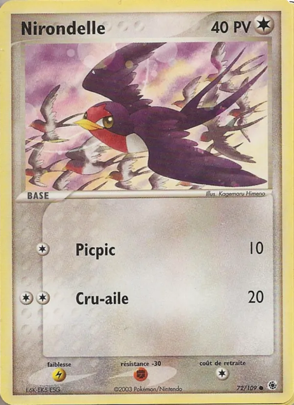 Carte Pokémon Nirondelle 72/109 de l'extension EX Rubis & Saphir