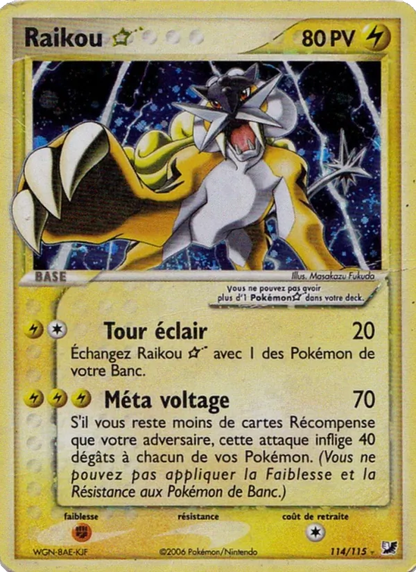 Carte Pokémon Raikou ☆ 114/115 de l'extension EX Forces Cachées