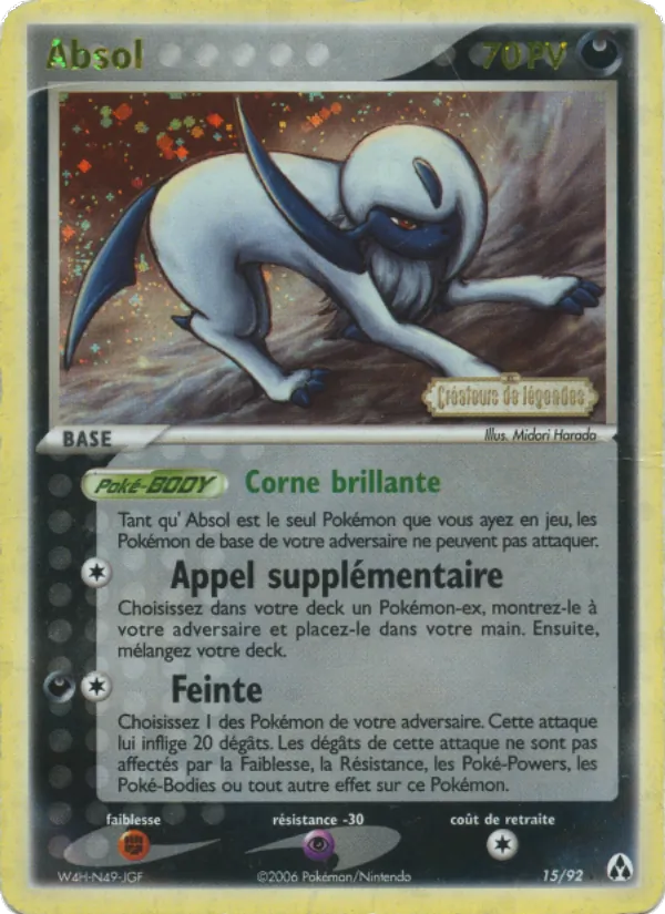 Carte Pokémon Absol 15/92 de l'extension EX Créateurs de légendes