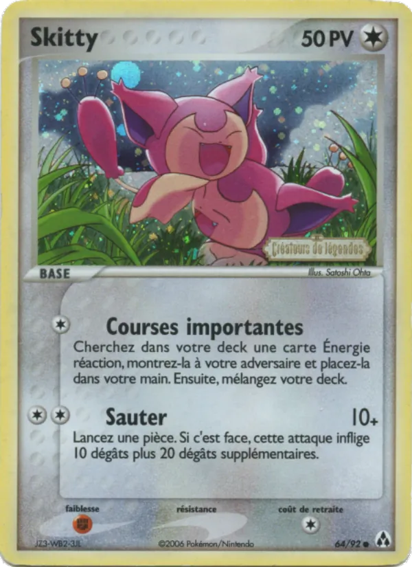 Carte Pokémon Skitty 64/92 de l'extension EX Créateurs de légendes