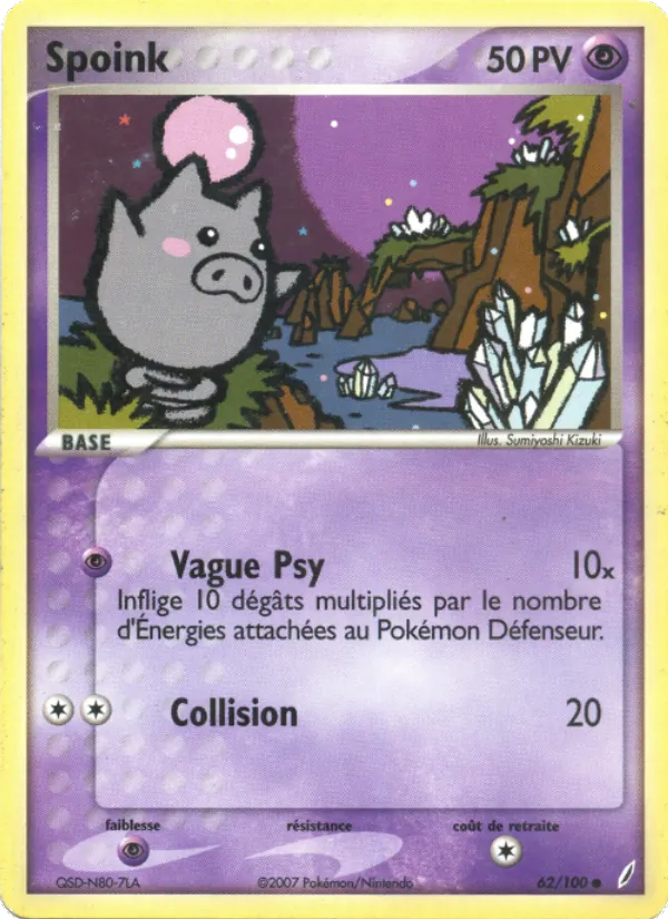 Carte Pokémon Spoink 62/100 de l'extension EX Gardiens de Cristal