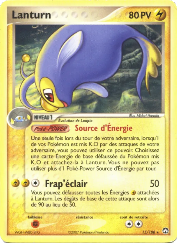 Carte Pokémon Lanturn 15/108 de l'extension EX Gardiens du Pouvoir
