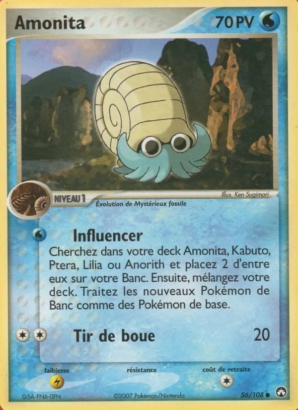 Carte Pokémon Amonita 56/108 de l'extension EX Gardiens du Pouvoir