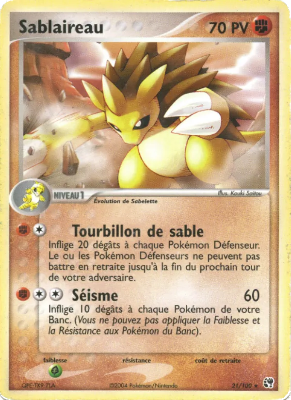 Carte Pokémon Sablaireau 21/100 de l'extension EX Tempête de sable