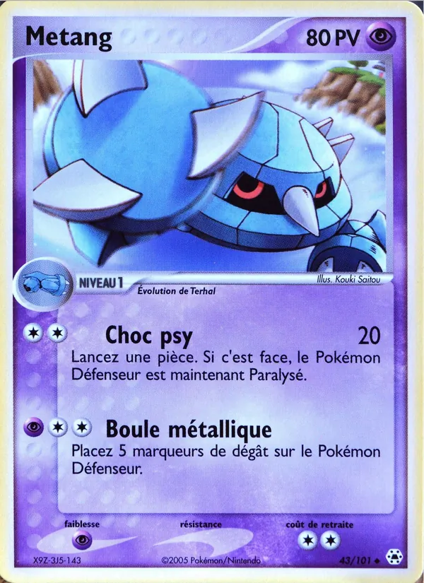 Carte Pokémon Metang 43/101 de l'extension EX Légendes Oubliées