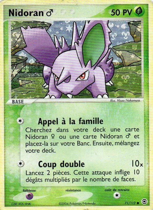 Carte Pokémon Nidoran ♂ 71/112 de l'extension EX Rouge Feu & Vert Feuille
