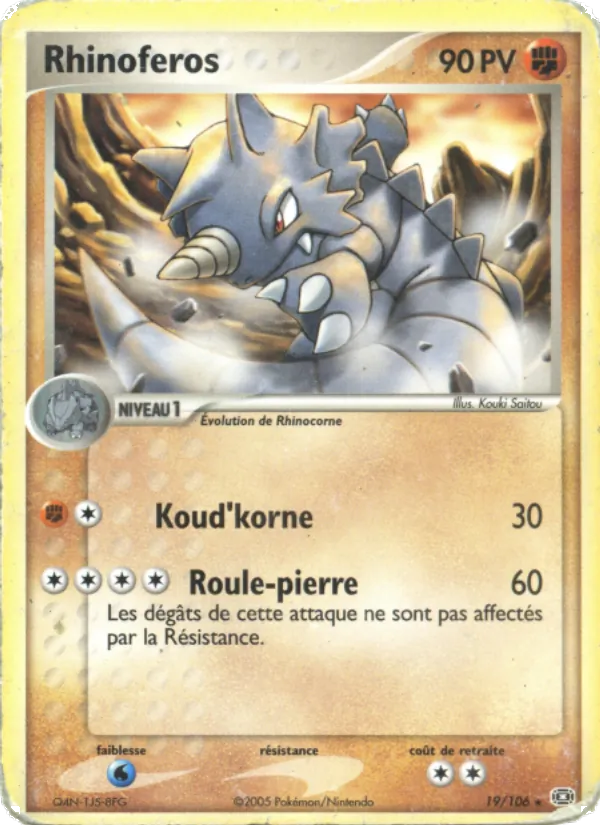Carte Pokémon Rhinoféros 19/106 de l'extension EX Émeraude