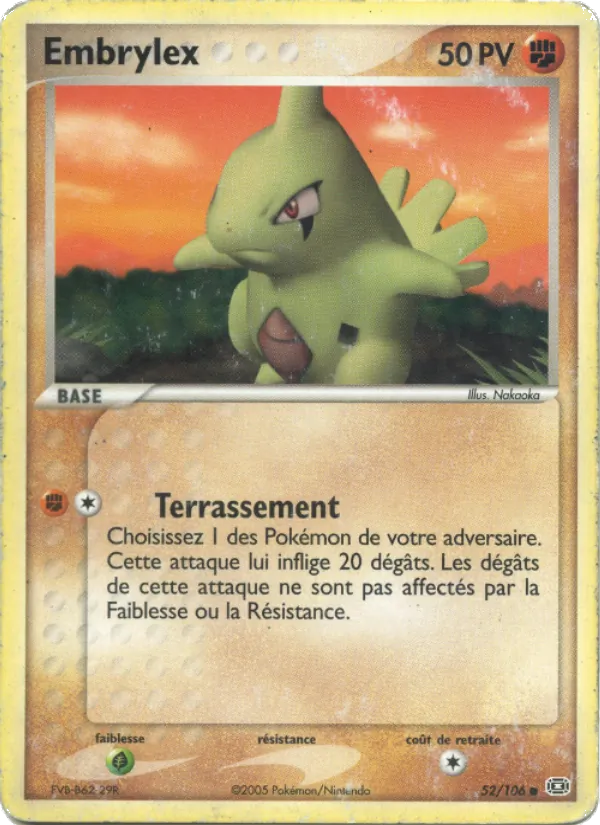 Carte Pokémon Embrylex 52/106 de l'extension EX Émeraude