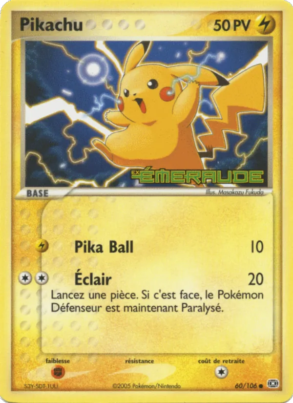 Carte Pokémon Pikachu 60/106 de l'extension EX Émeraude