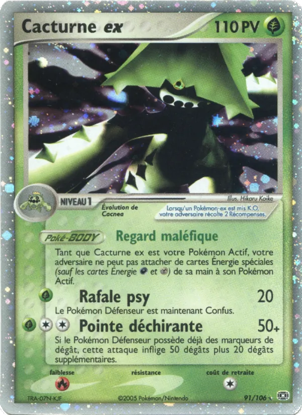 Carte Pokémon Cacturne ex 91/106 de l'extension EX Émeraude