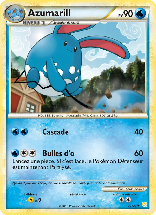 Carte Pokémon Azumarill 2/123 de l'extension HeartGold SoulSilver