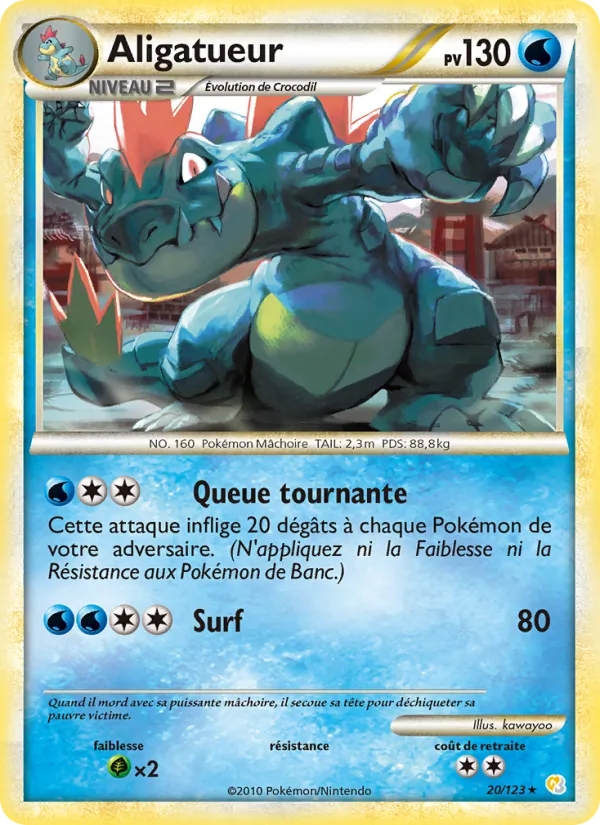 Carte Pokémon Aligatueur 20/123 de l'extension HeartGold SoulSilver
