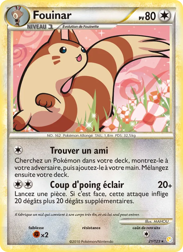 Carte Pokémon Fouinar 21/123 de l'extension HeartGold SoulSilver