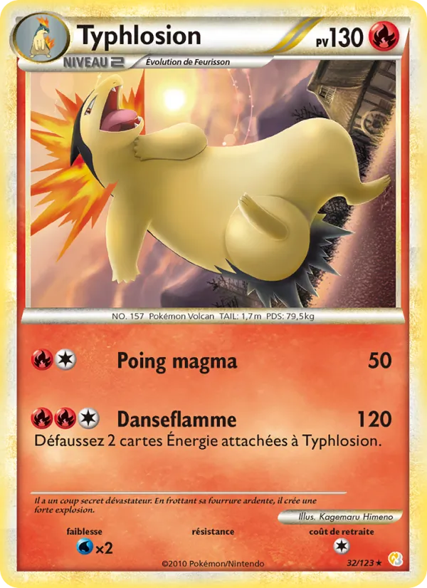 Carte Pokémon Typhlosion 32/123 de l'extension HeartGold SoulSilver