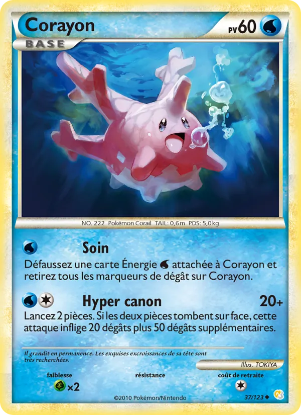 Carte Pokémon Corayon 37/123 de l'extension HeartGold SoulSilver