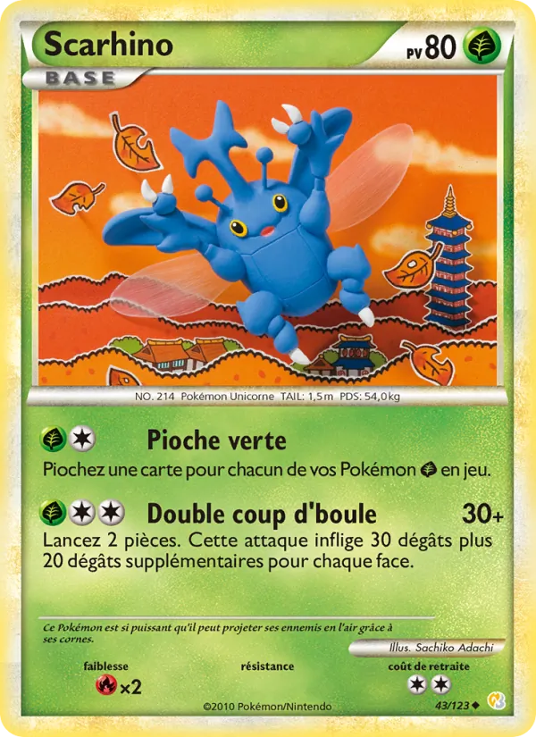 Carte Pokémon Scarhino 43/123 de l'extension HeartGold SoulSilver