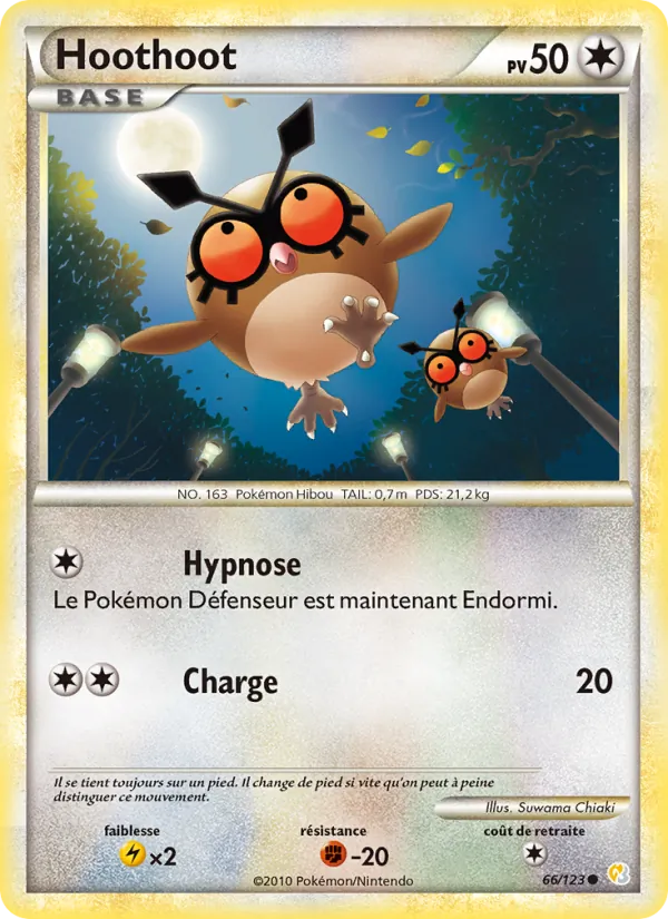 Carte Pokémon Hoothoot 66/123 de l'extension HeartGold SoulSilver