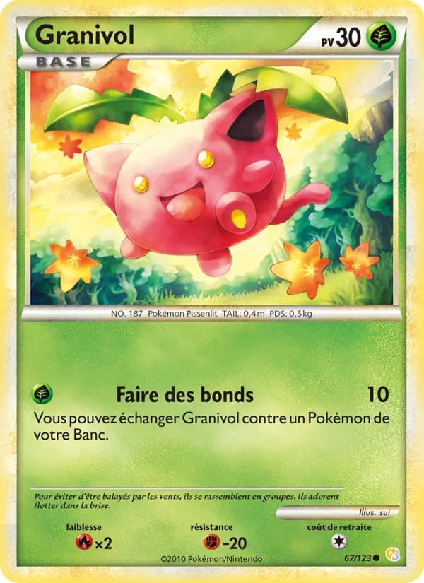 Carte Pokémon Granivol 67/123 de l'extension HeartGold SoulSilver