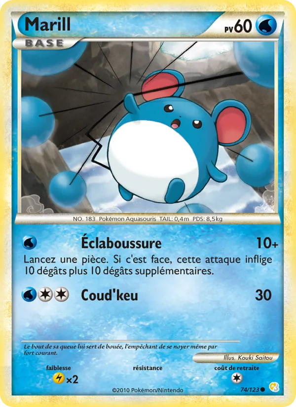 Carte Pokémon Marill 74/123 de l'extension HeartGold SoulSilver