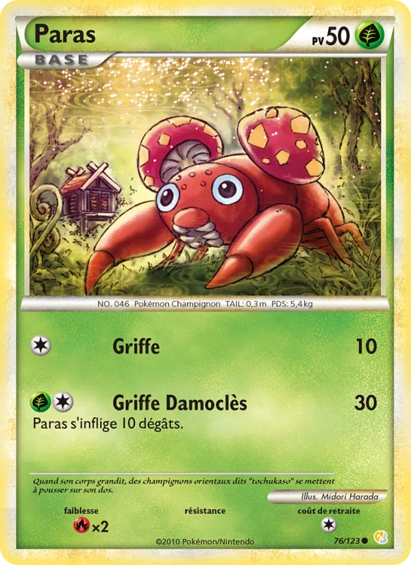 Carte Pokémon Paras 76/123 de l'extension HeartGold SoulSilver