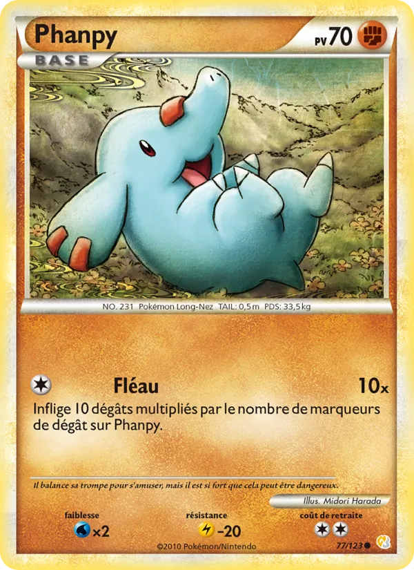 Carte Pokémon Phanpy 77/123 de l'extension HeartGold SoulSilver