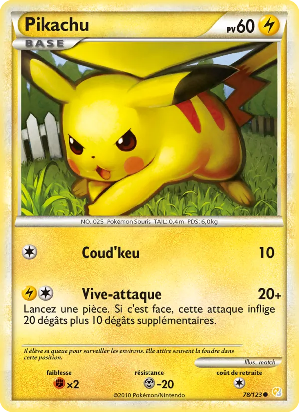 Carte Pokémon Pikachu 78/123 de l'extension HeartGold SoulSilver