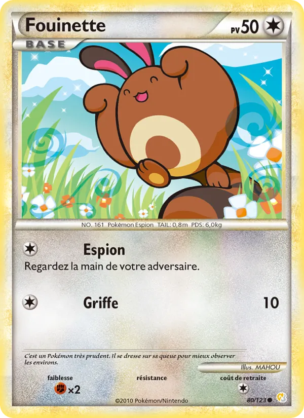 Carte Pokémon Fouinette 80/123 de l'extension HeartGold SoulSilver