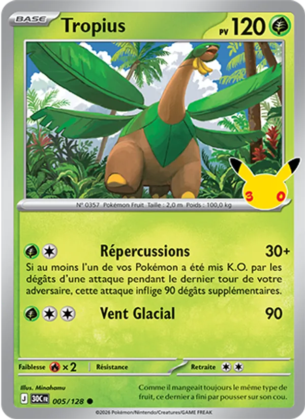 Carte Pokémon Tropius 005/128 de l'extension 30ᵉ Anniversaire
