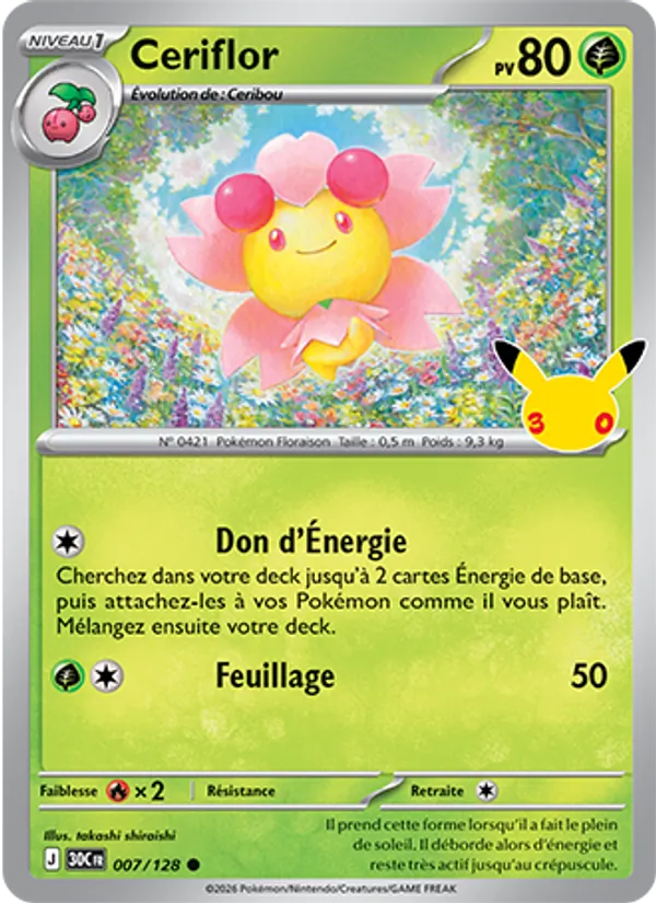 Carte Pokémon Ceriflor 007/128 de l'extension 30ᵉ Anniversaire