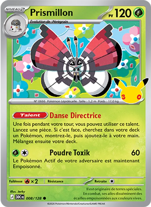 Carte Pokémon Prismillon 008/128 de l'extension 30ᵉ Anniversaire