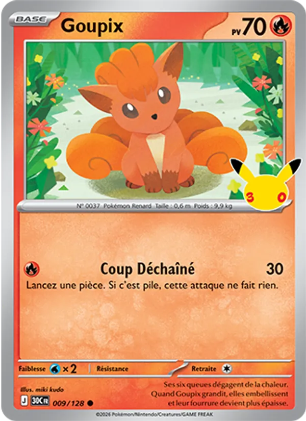 Carte Pokémon Goupix 009/128 de l'extension 30ᵉ Anniversaire