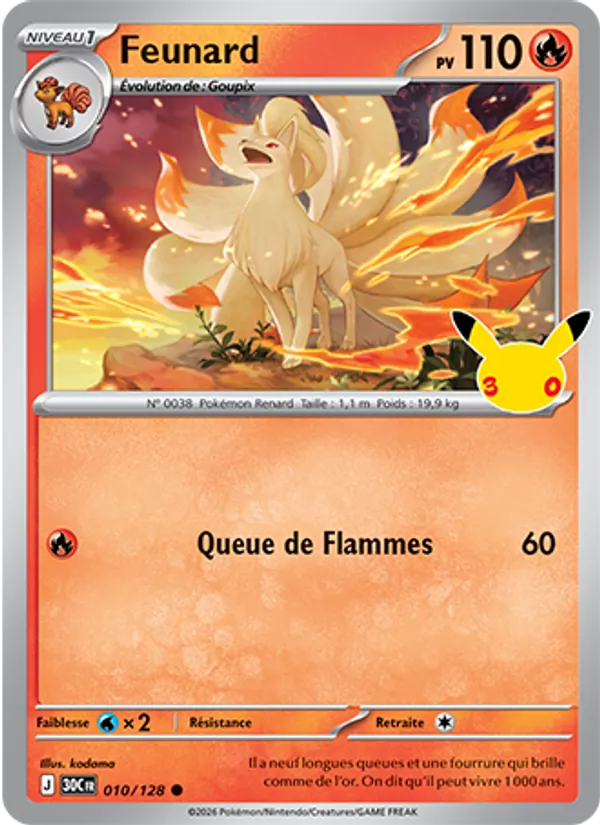 Carte Pokémon Feunard 010/128 de l'extension 30ᵉ Anniversaire