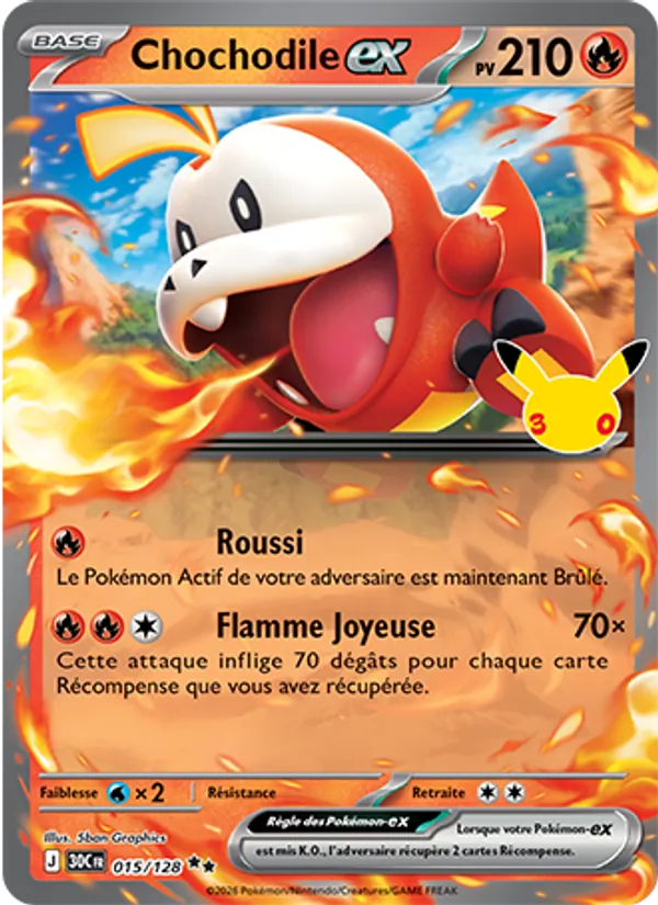 Carte Pokémon Chochodile-ex 015/128 de l'extension 30ᵉ Anniversaire