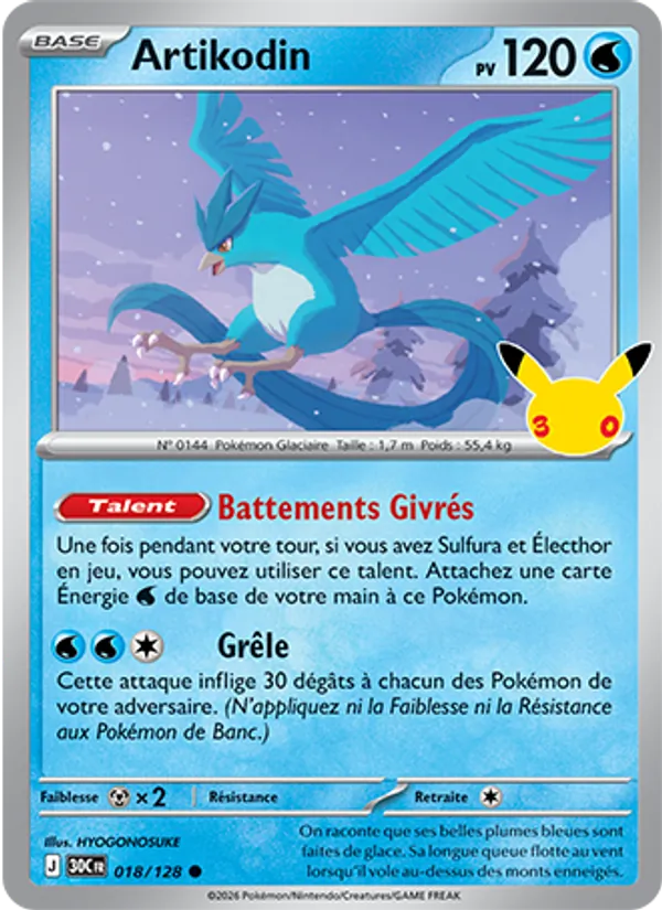 Carte Pokémon Artikodin 018/128 de l'extension 30ᵉ Anniversaire