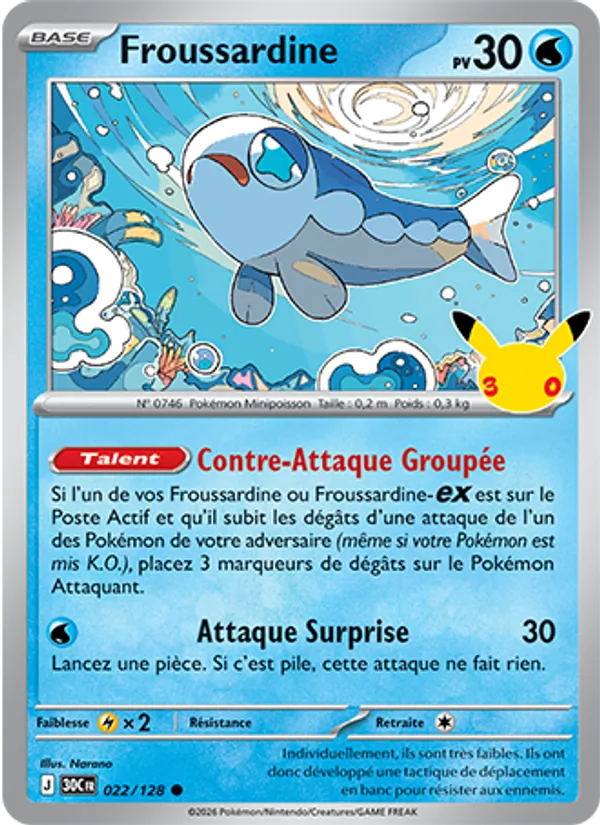 Carte Pokémon Froussardine 022/128 de l'extension 30ᵉ Anniversaire