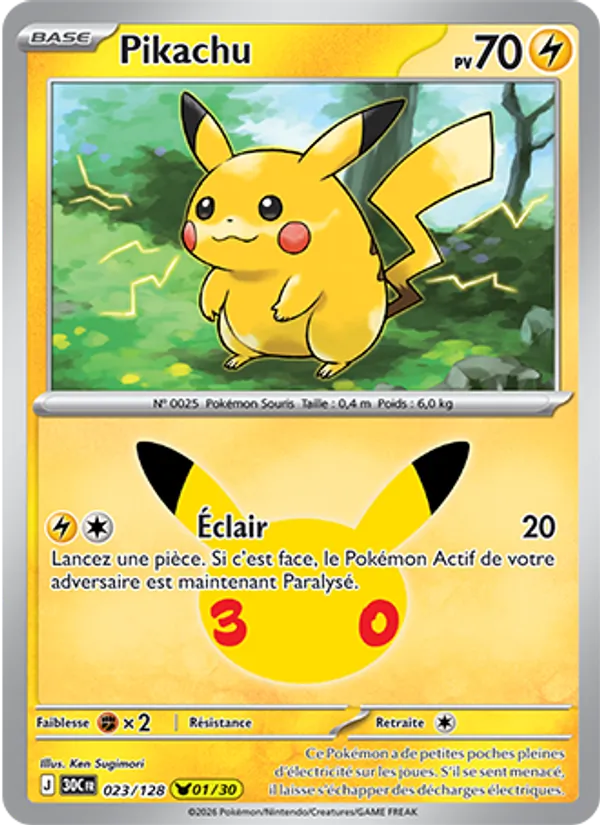 Carte Pokémon Pikachu 023/128 de l'extension 30ᵉ Anniversaire