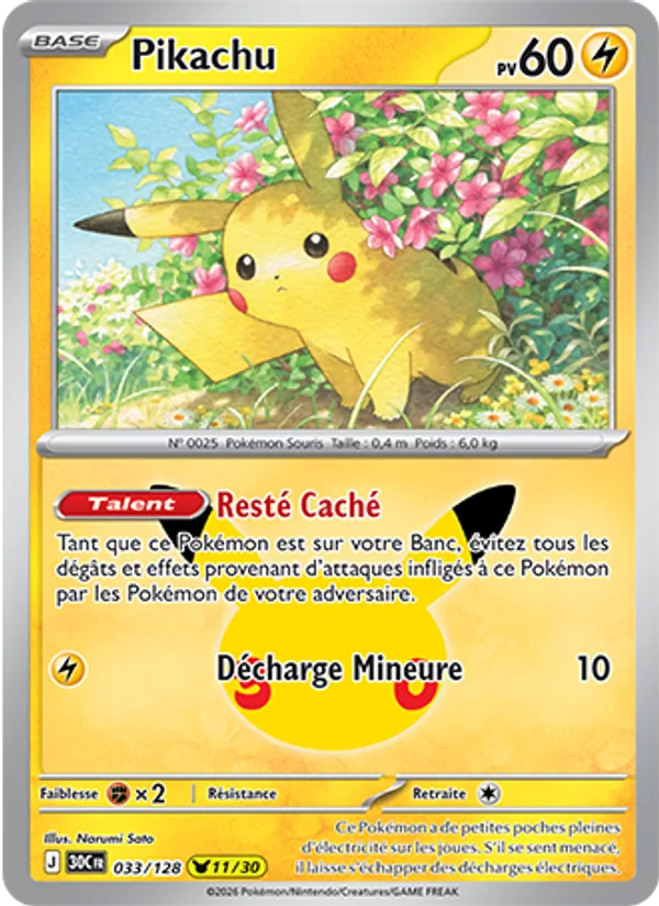 Carte Pokémon Pikachu 033/128 de l'extension 30ᵉ Anniversaire