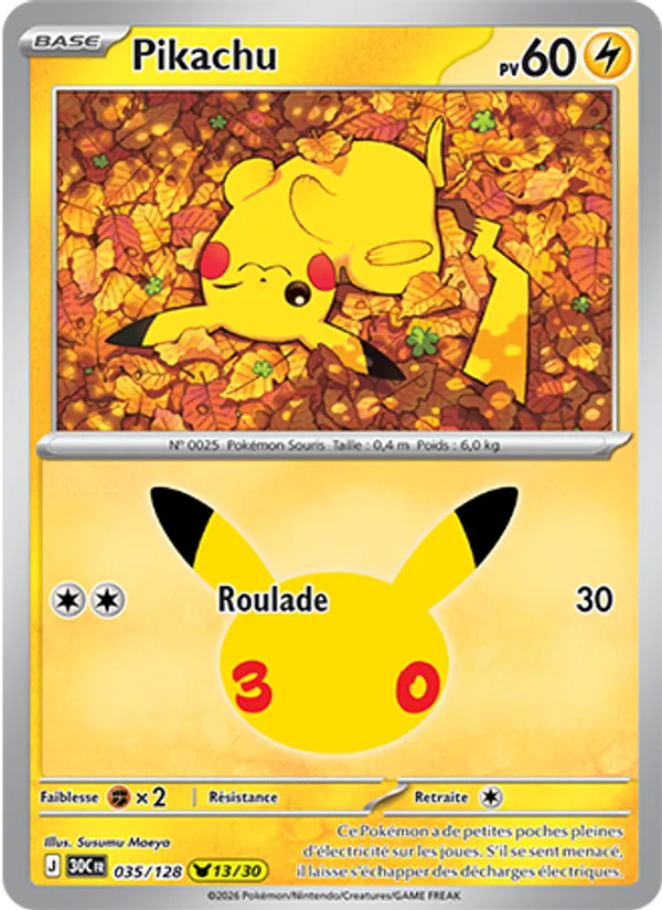 Carte Pokémon Pikachu 035/128 de l'extension 30ᵉ Anniversaire