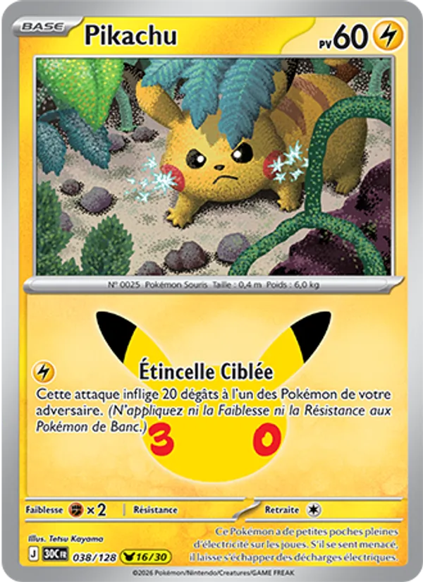 Carte Pokémon Pikachu 038/128 de l'extension 30ᵉ Anniversaire